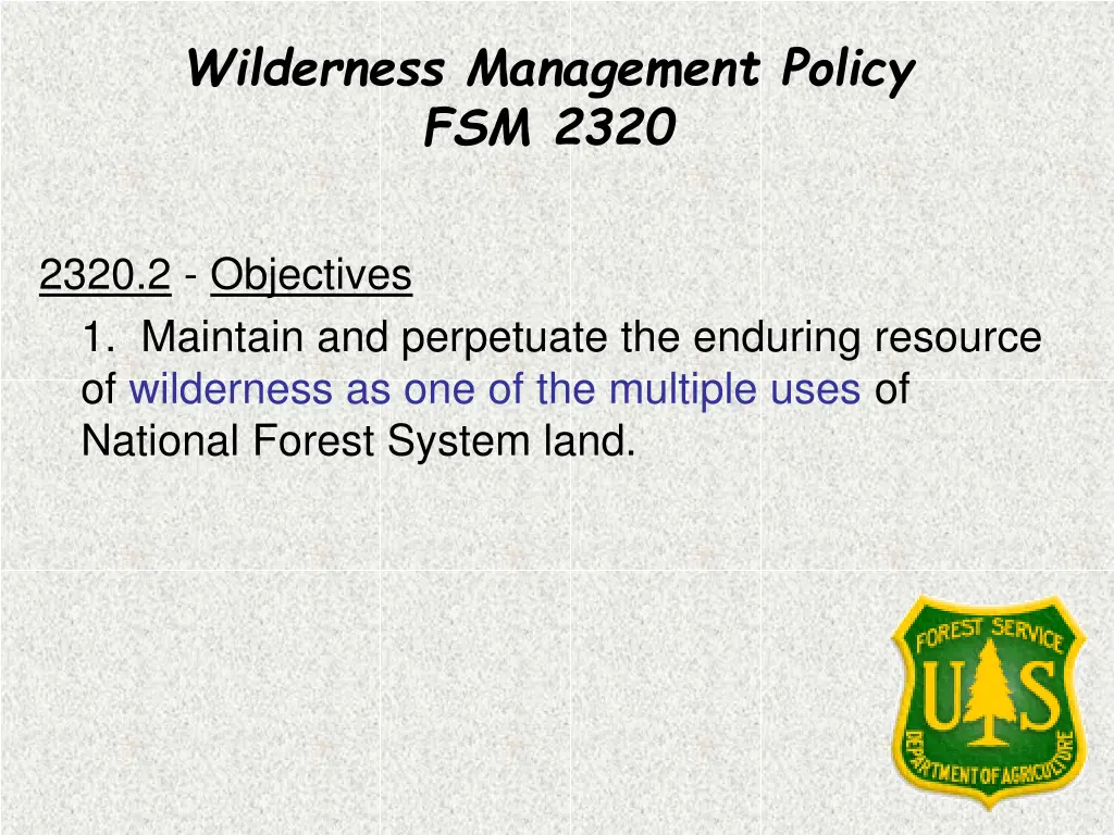 wilderness management policy fsm 2320