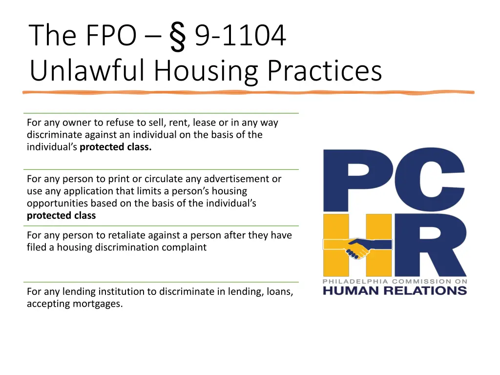 the fpo 9 1104 unlawful housing practices