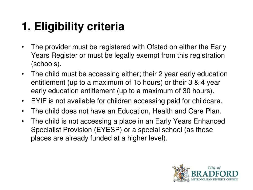 1 eligibility criteria