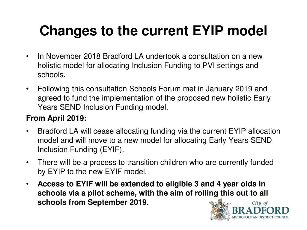 changes to the current eyip model