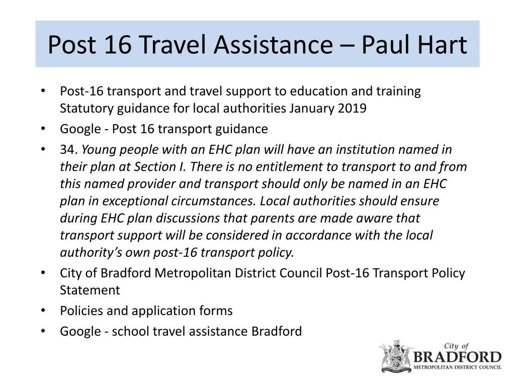 post 16 travel assistance paul hart