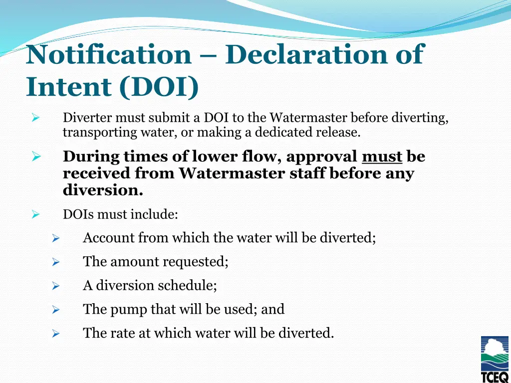 notification declaration of intent doi