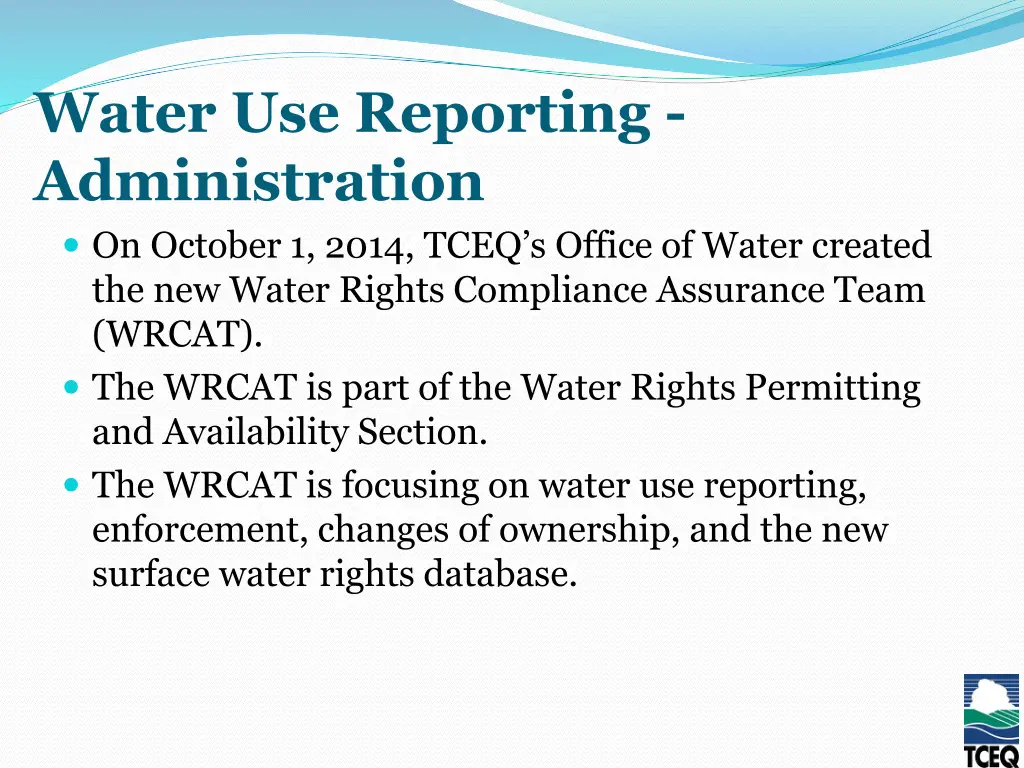 water use reporting administration on october