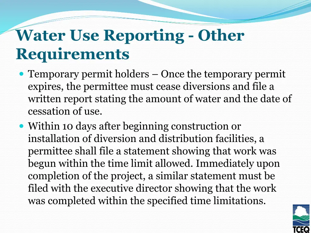 water use reporting other requirements