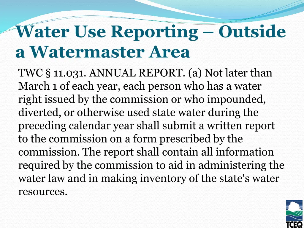 water use reporting outside a watermaster area