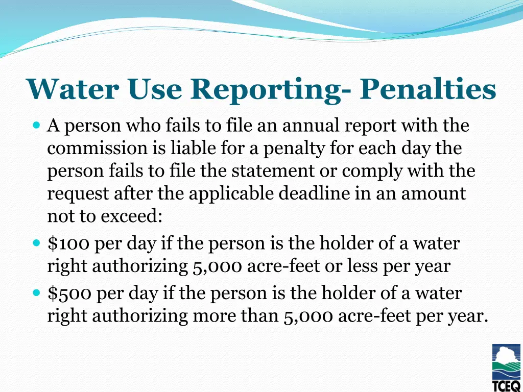 water use reporting penalties