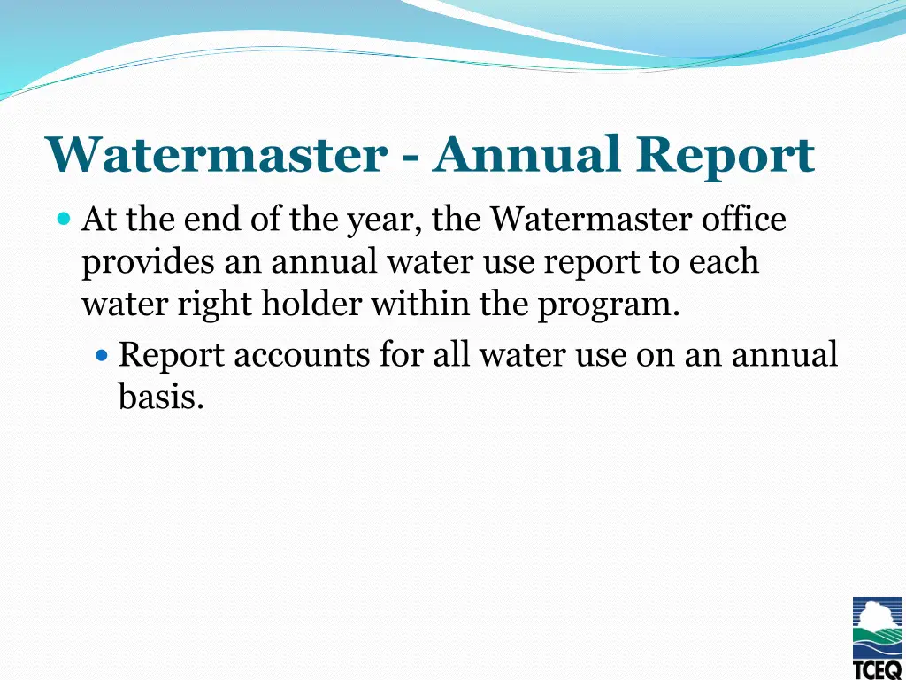 watermaster annual report at the end of the year