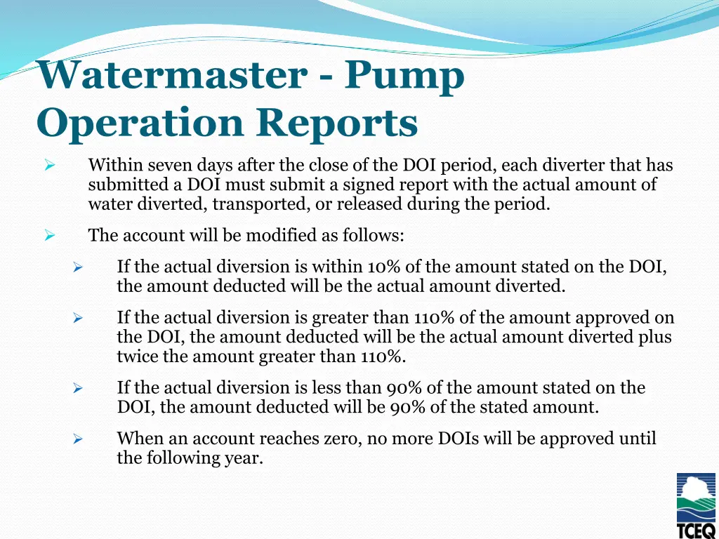 watermaster pump operation reports