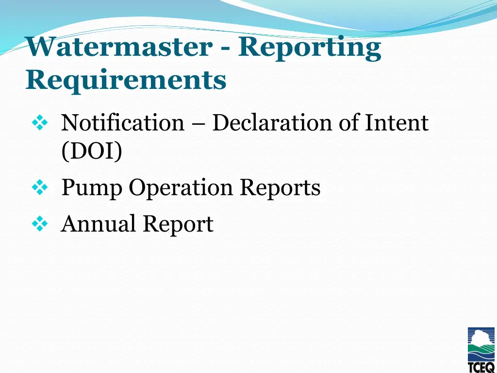 watermaster reporting requirements