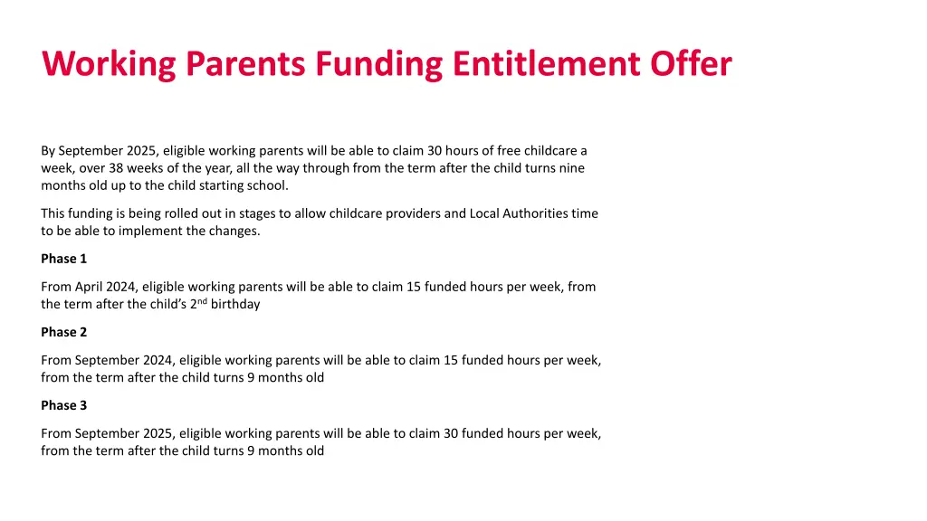 working parents funding entitlement offer