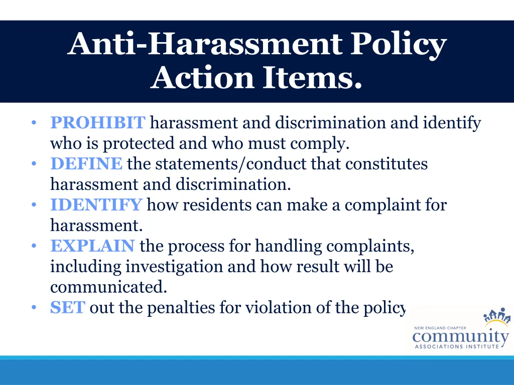 anti harassment policy action items