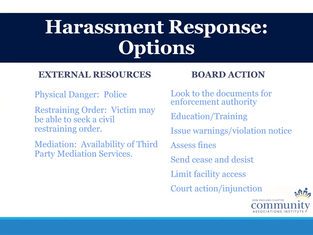 harassment response options