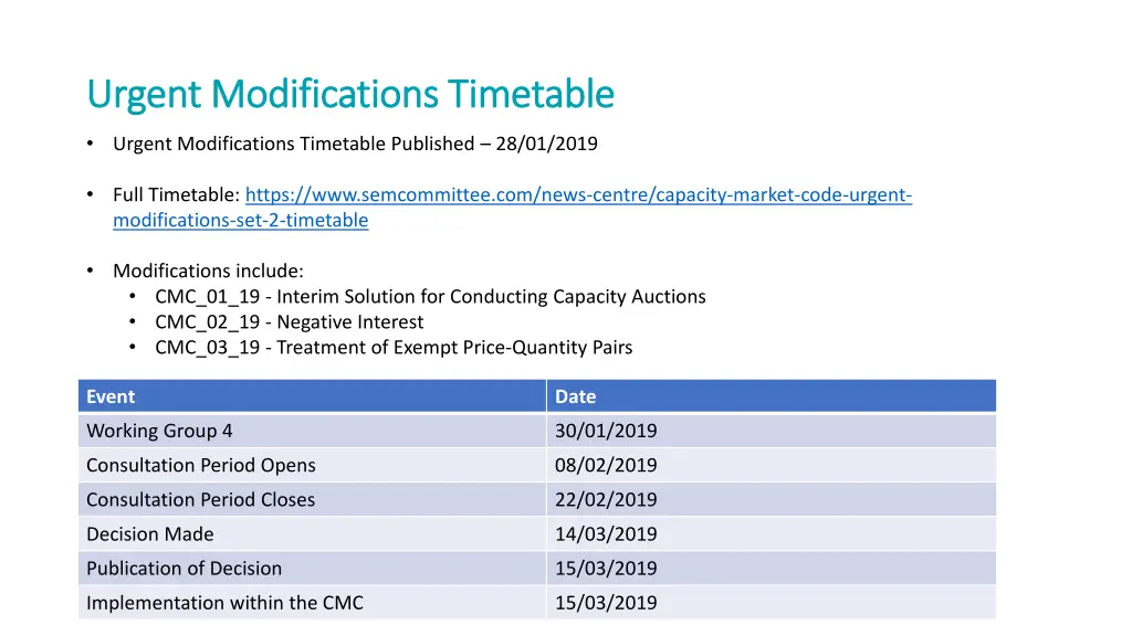 urgent modifications timetable urgent