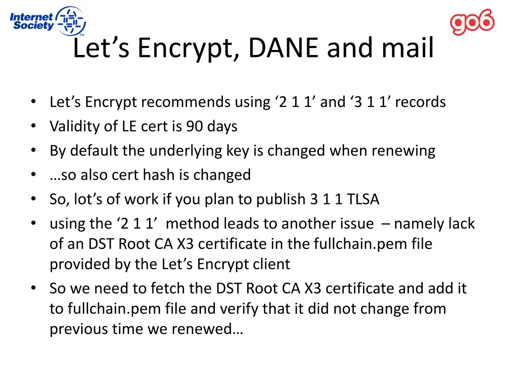 let s encrypt dane and mail