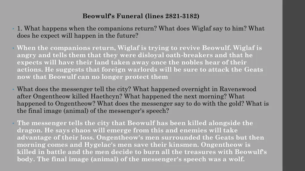 beowulf s funeral lines 2821 3182