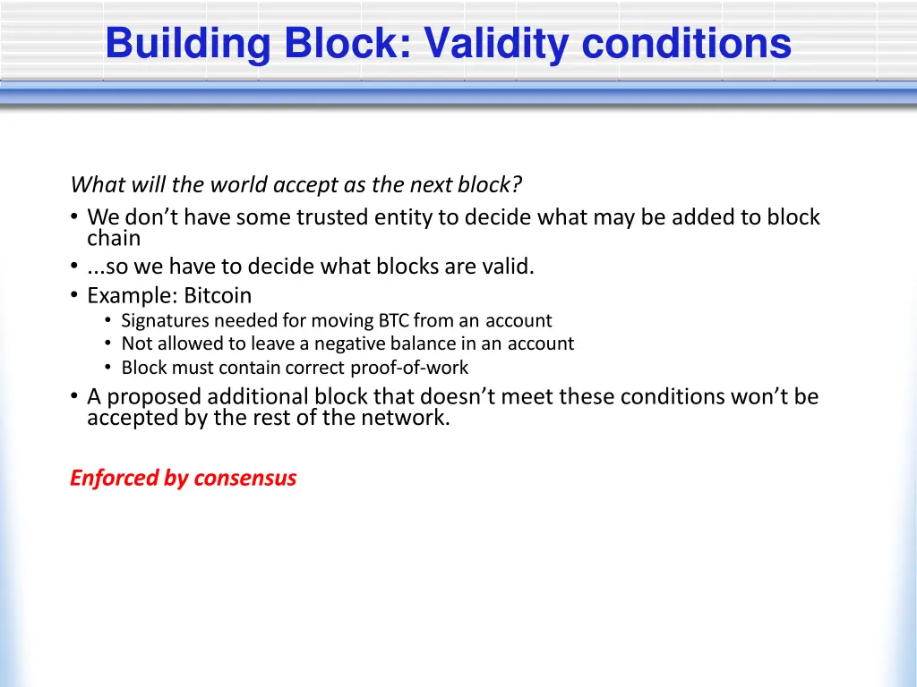 building block validity conditions