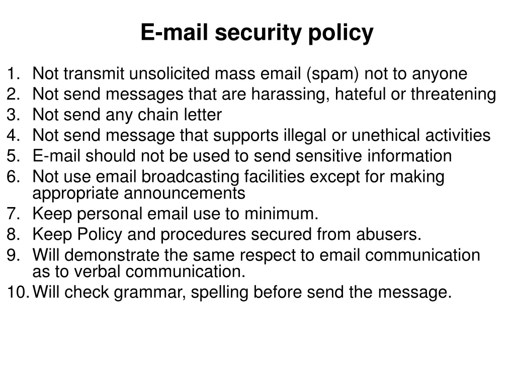 e mail security policy