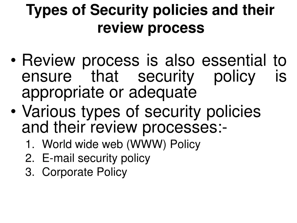 types of security policies and their review