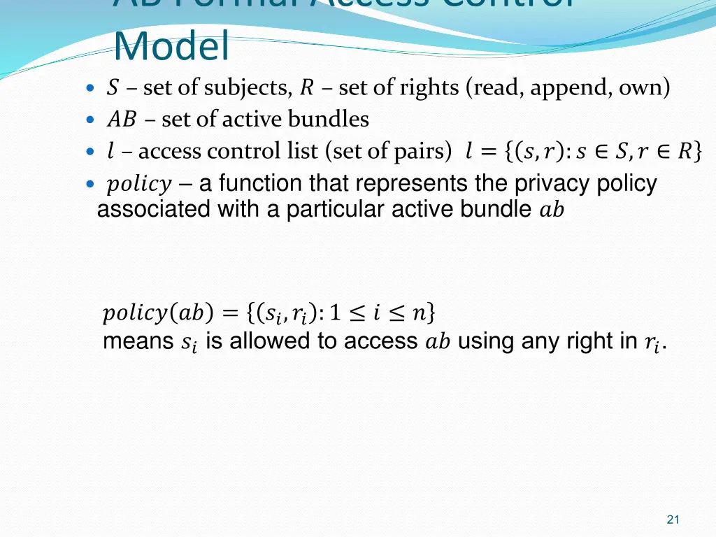 ab formal access control model set of subjects