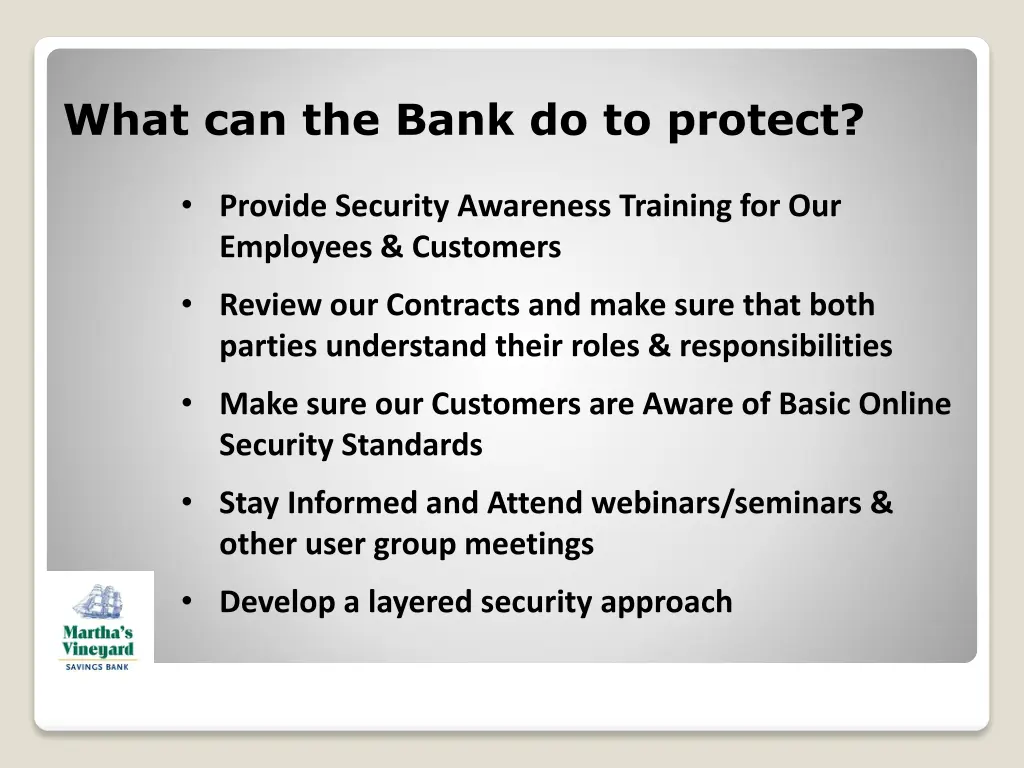 what can the bank do to protect