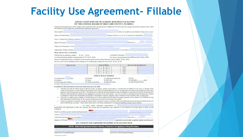 facility use agreement fillable