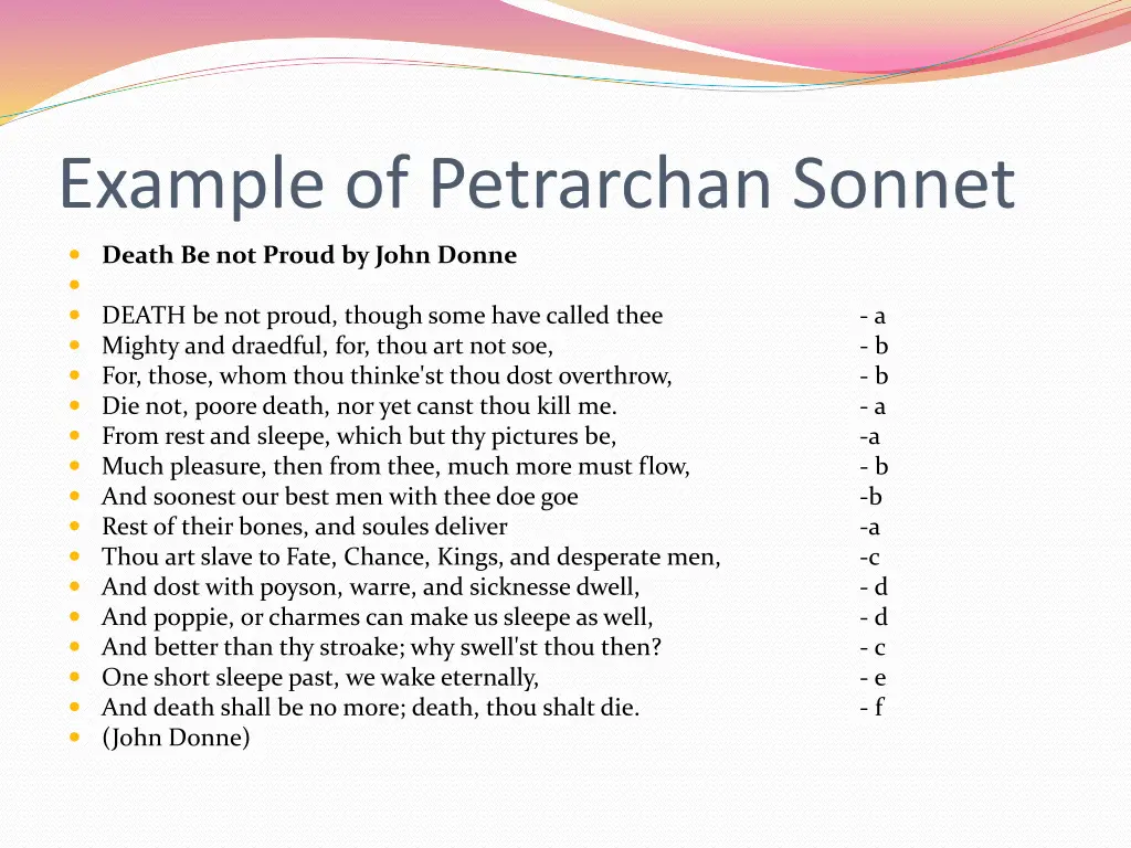 example of petrarchan sonnet