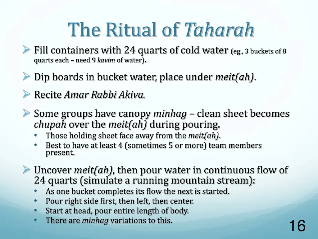 the ritual of taharah fill containers with