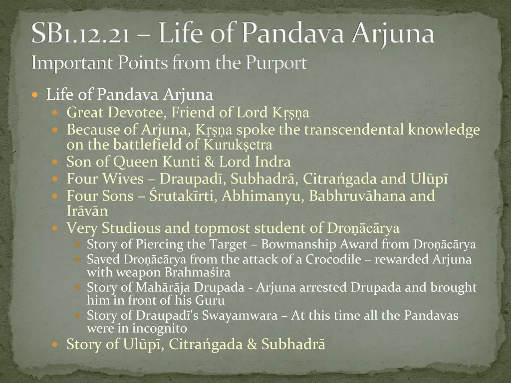 sb1 12 21 life of pandavaarjuna important points