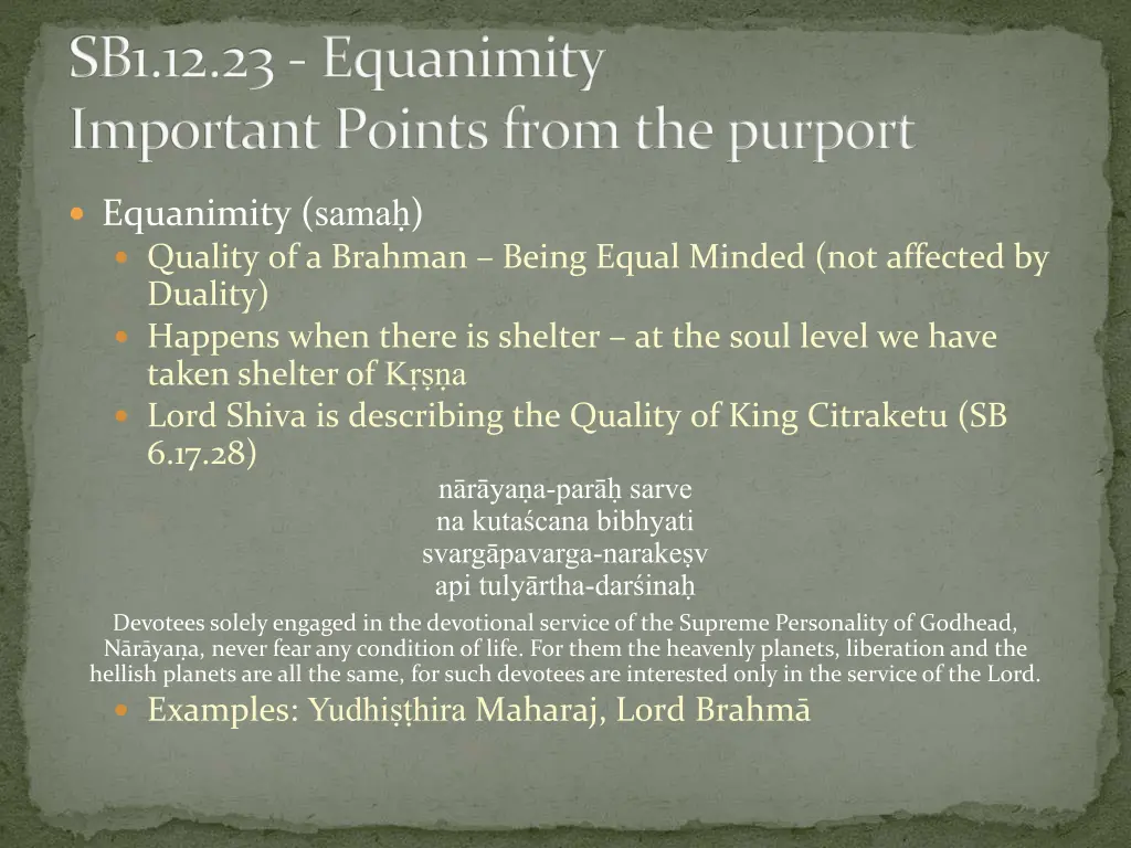 sb1 12 23 equanimity important points from