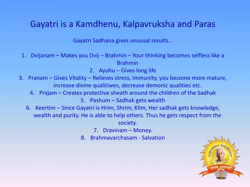 gayatri is a kamdhenu kalpavruksha and paras