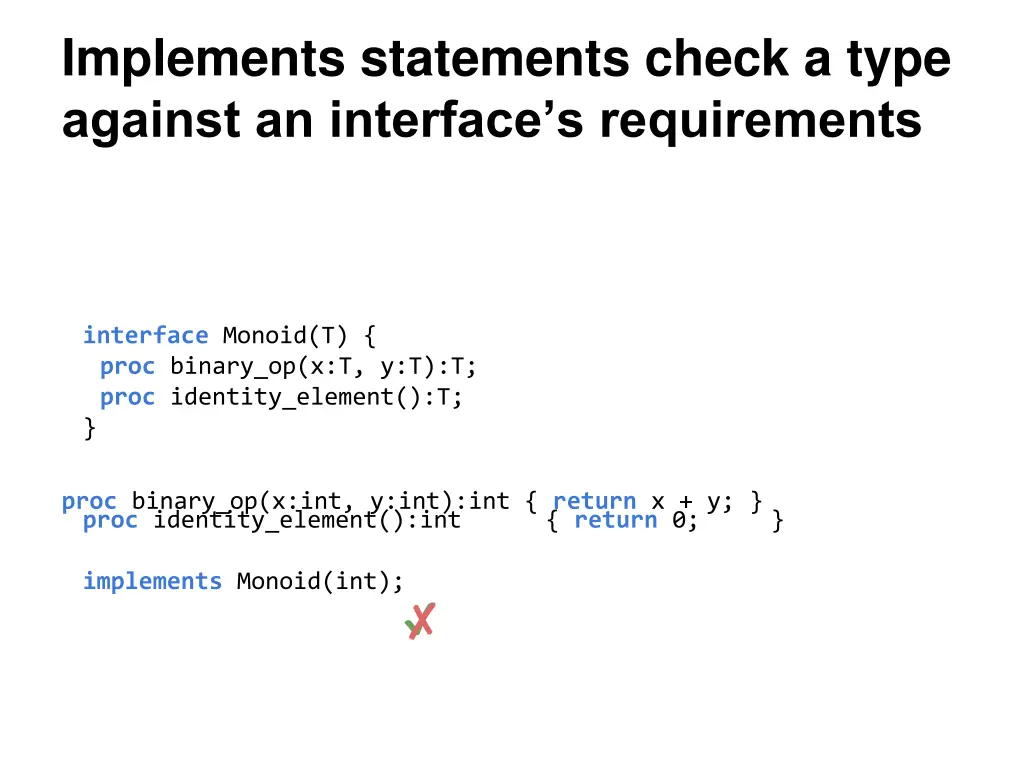 implements statements check a type against