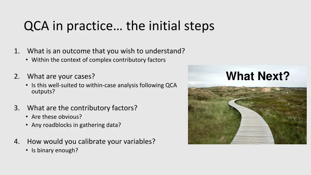 qca in practice the initial steps 1