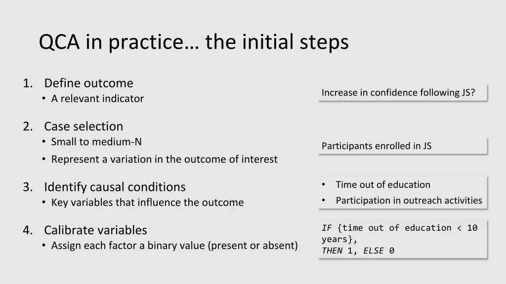 qca in practice the initial steps