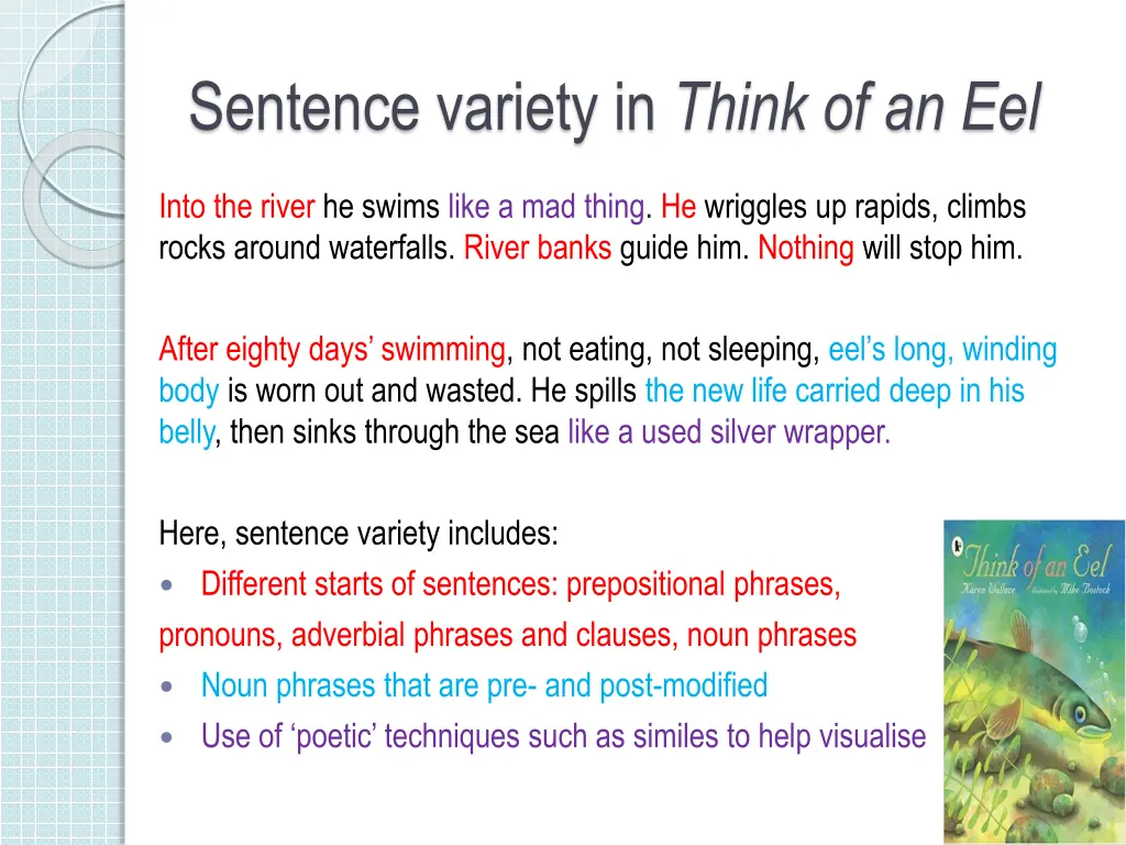 sentence variety in think of an eel 1