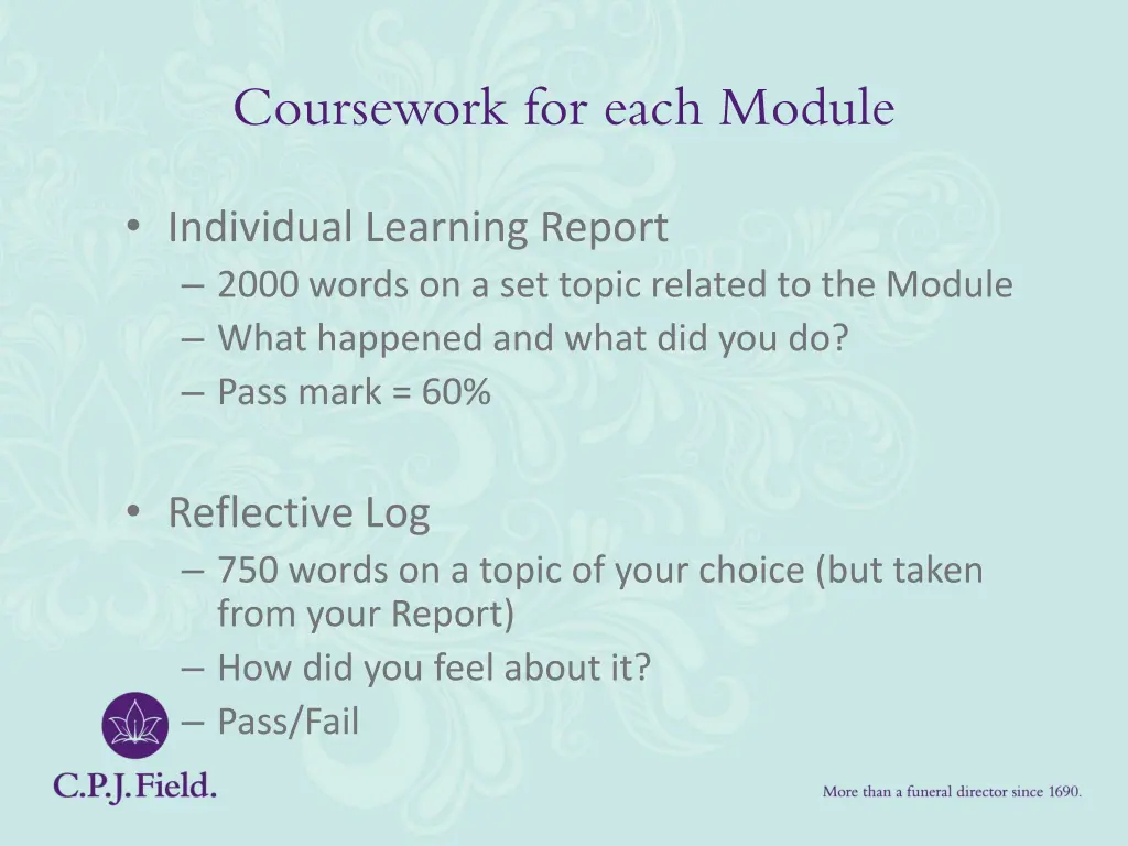 coursework for each module