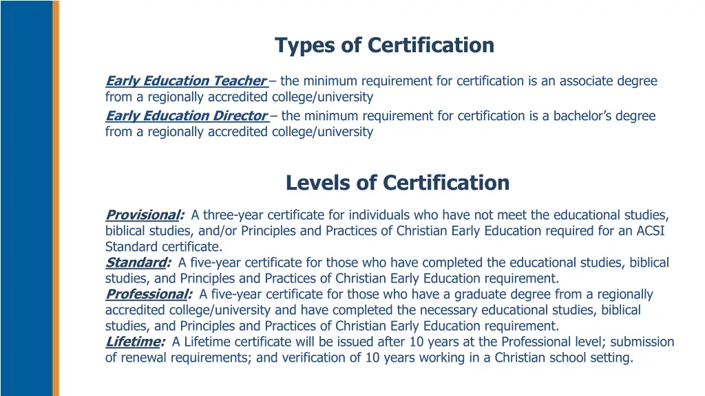 types of certification