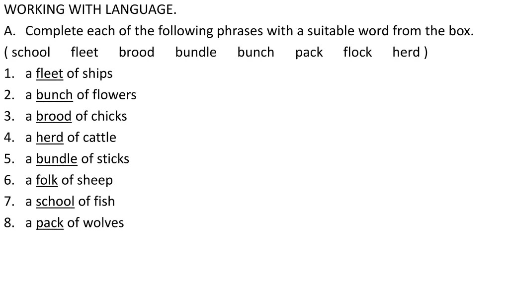 working with language a complete each