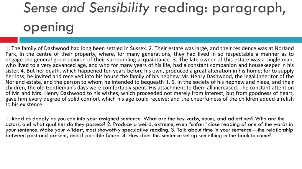 sense and sensibility reading paragraph opening