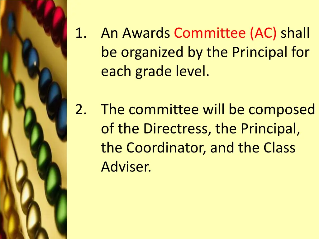 1 an awards committee ac shall be organized