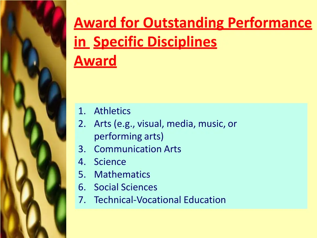 award for outstanding performance in specific 1