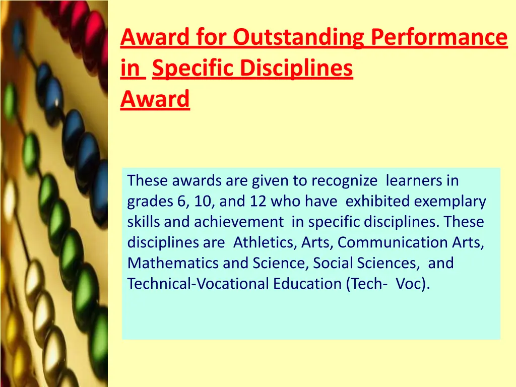 award for outstanding performance in specific