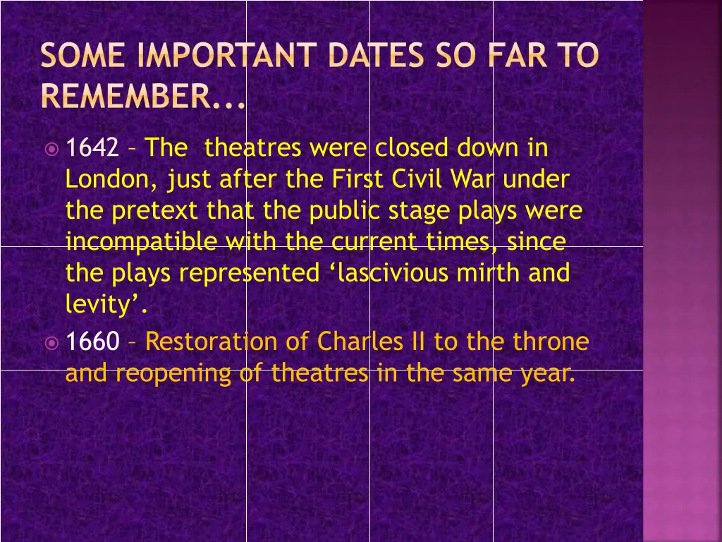 some important dates so far to remember