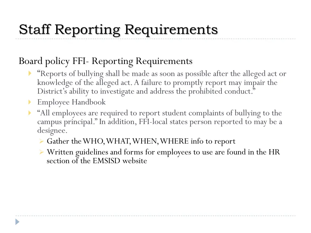 staff reporting requirements