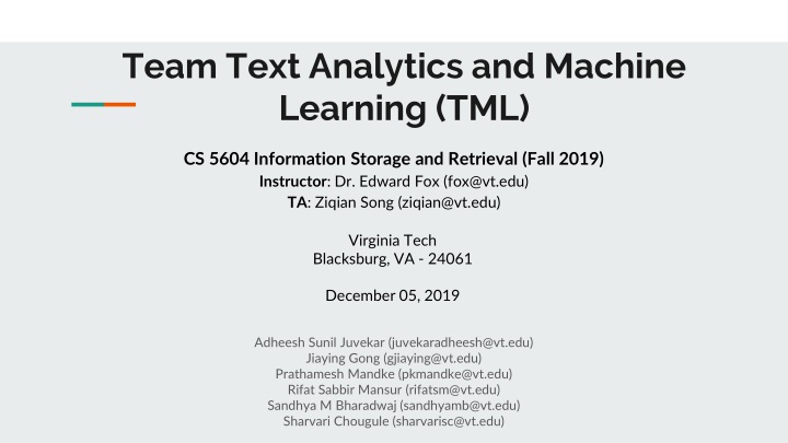 team text analytics and machine learning tml