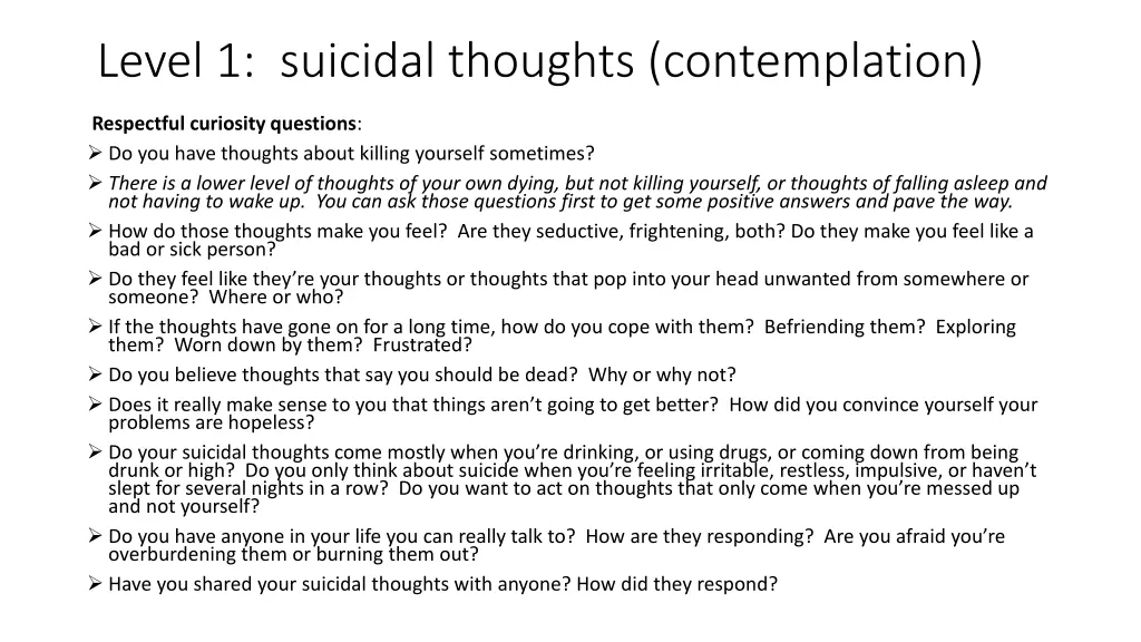 level 1 suicidal thoughts contemplation