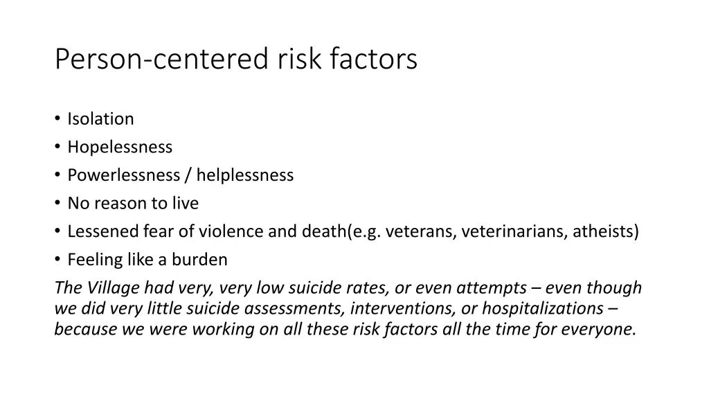 person centered risk factors