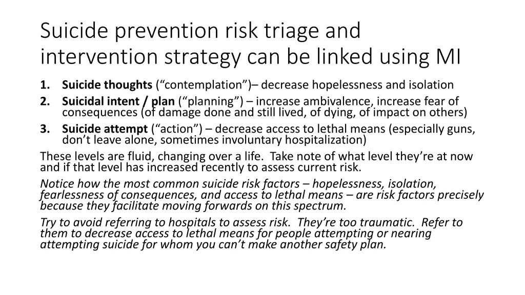 suicide prevention risk triage and intervention