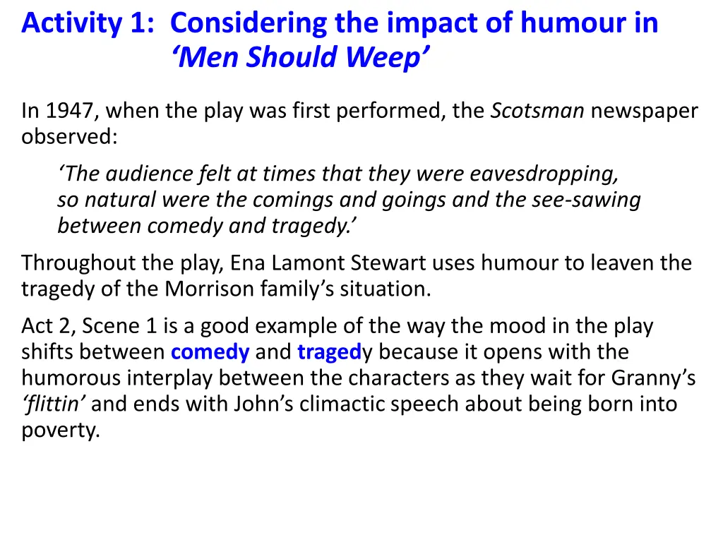 activity 1 considering the impact of humour