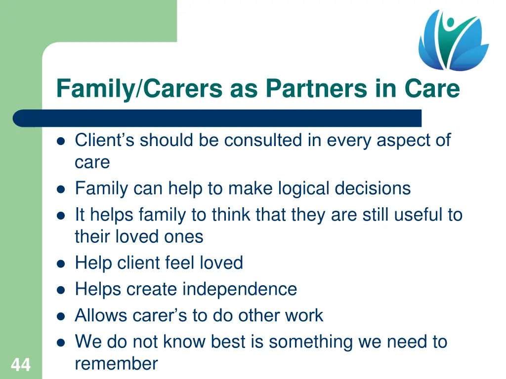 family carers as partners in care