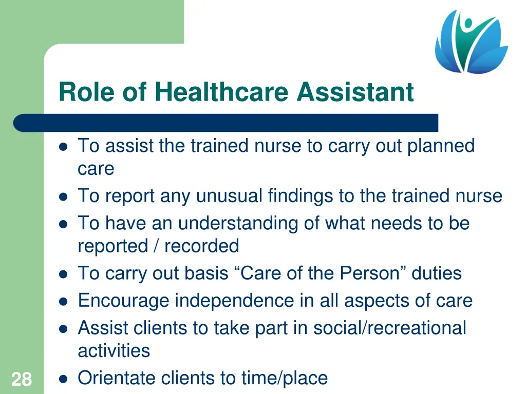 role of healthcare assistant